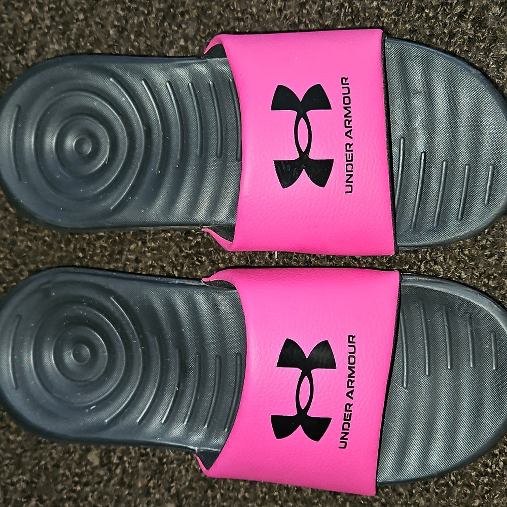 Under Armour Black and Pink Slide Sandals (Girls)